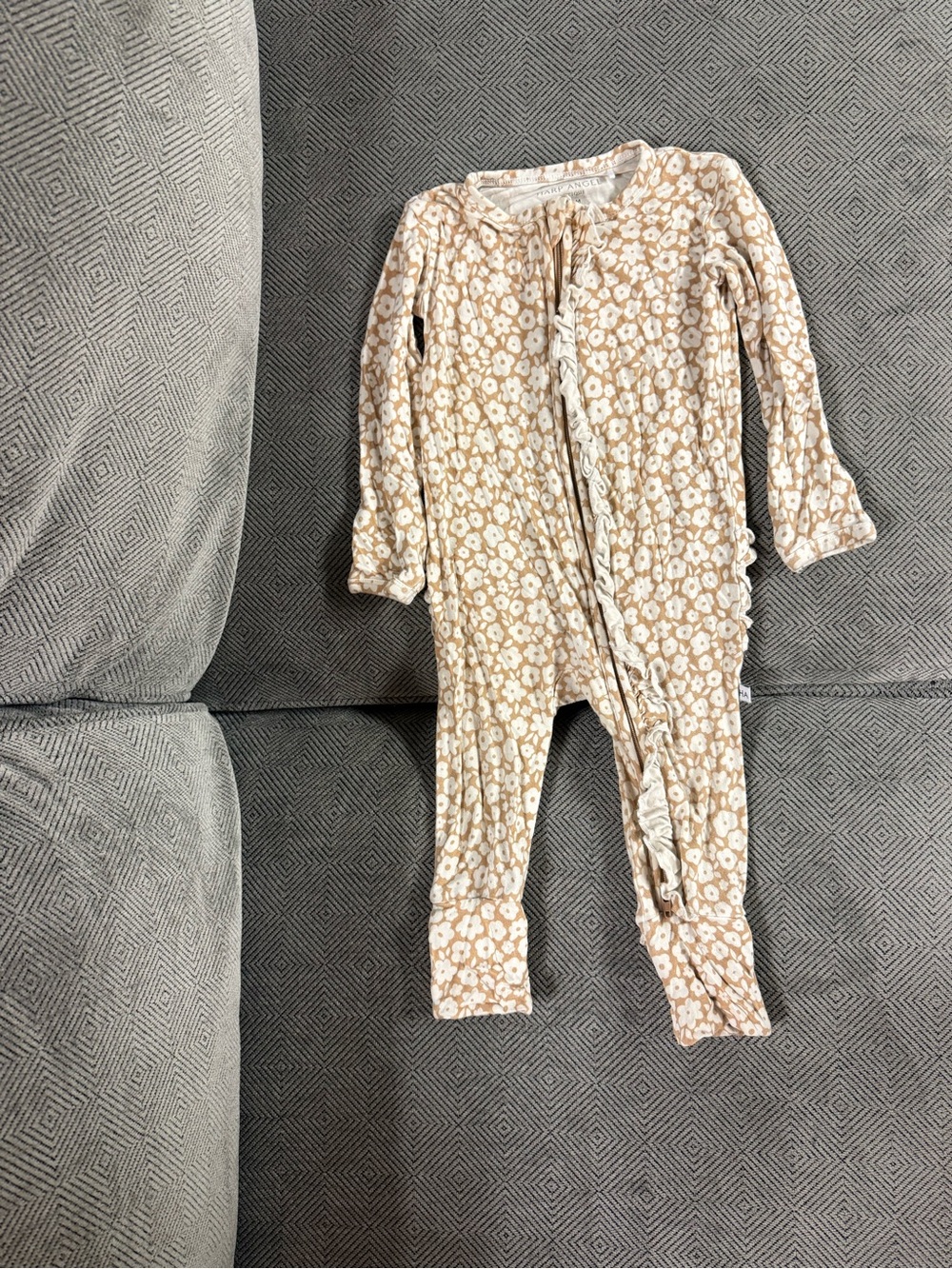 Kids Floral Zip-Front Footie in Tan and White